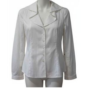 Eye Vintage White Pleated Ruffle Collar Button Down Blouse Size 10